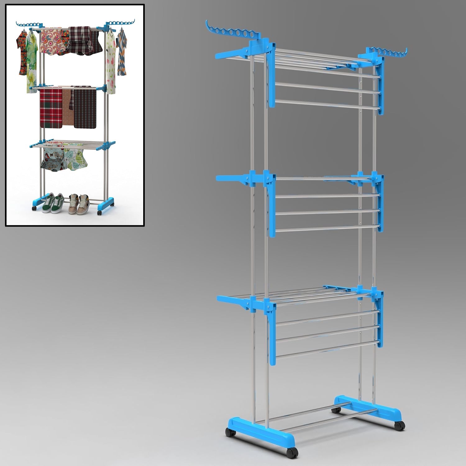 Stainless Steel 3 Layer Foldable Cloth Drying Stand Stainless Steel 3 Layer Foldable Cloth Drying Stand